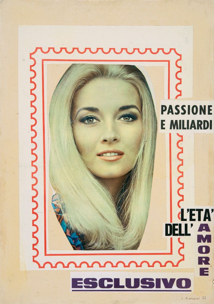 Lucia Marcucci
Passione e miliardi
, 1966
Collage su carta, 55,5 x 40 cm
Collezione Museion, Archivio di Nuova Scrittura
Foto: Augustin Ochsenreiter